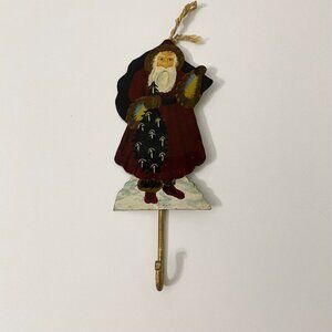 Vintage Santa Claus Wall Hook Hand Painted Metal Christmas Decoration